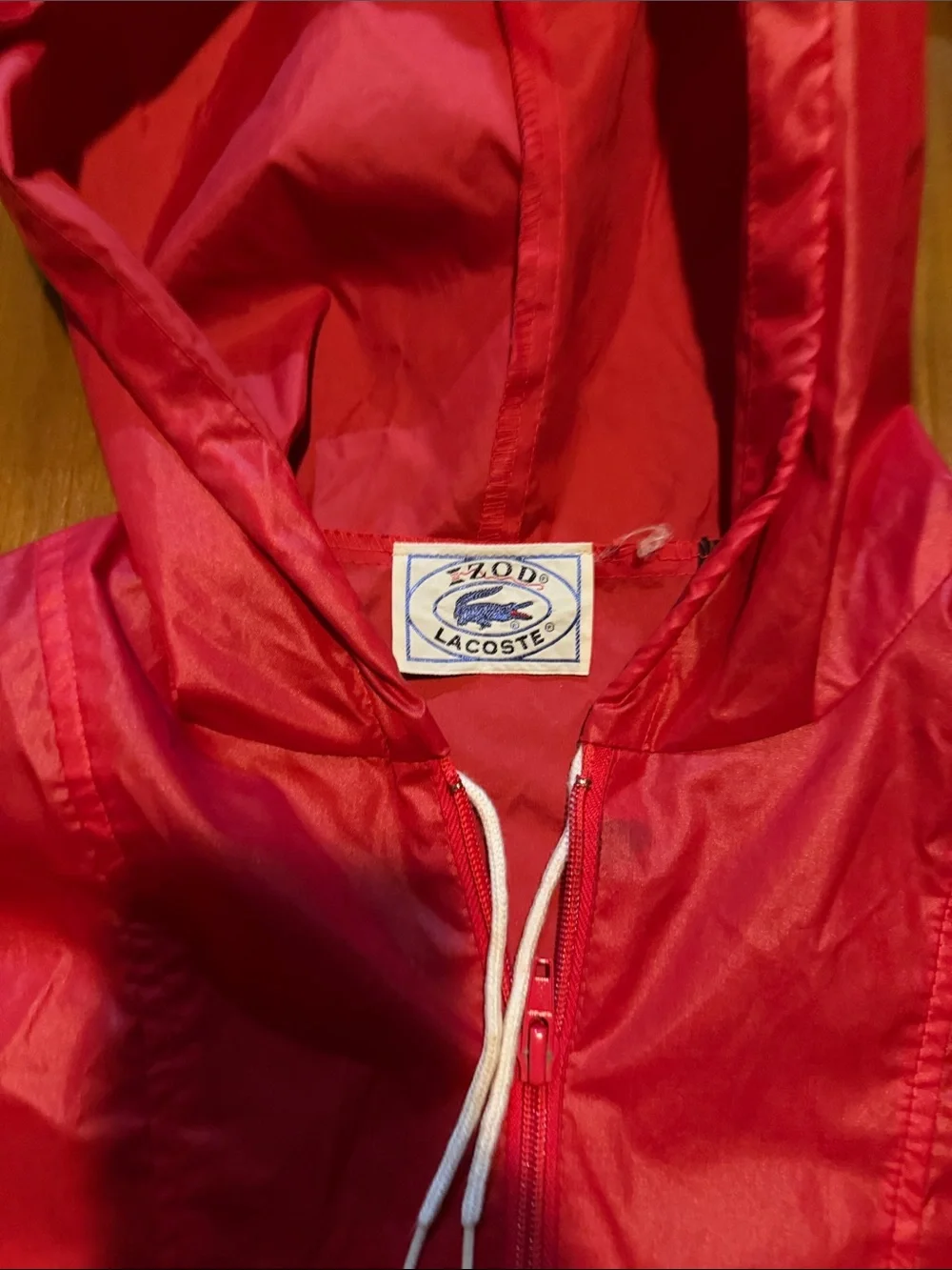 Lacoste Red Hooded Nylon Windbreaker